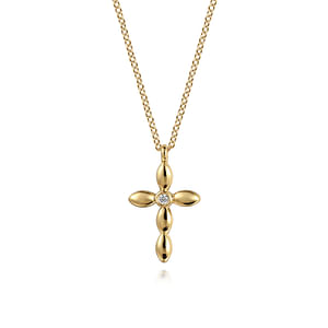 14K Yellow Gold Diamond Cross Pendant, 0.02Carat TW